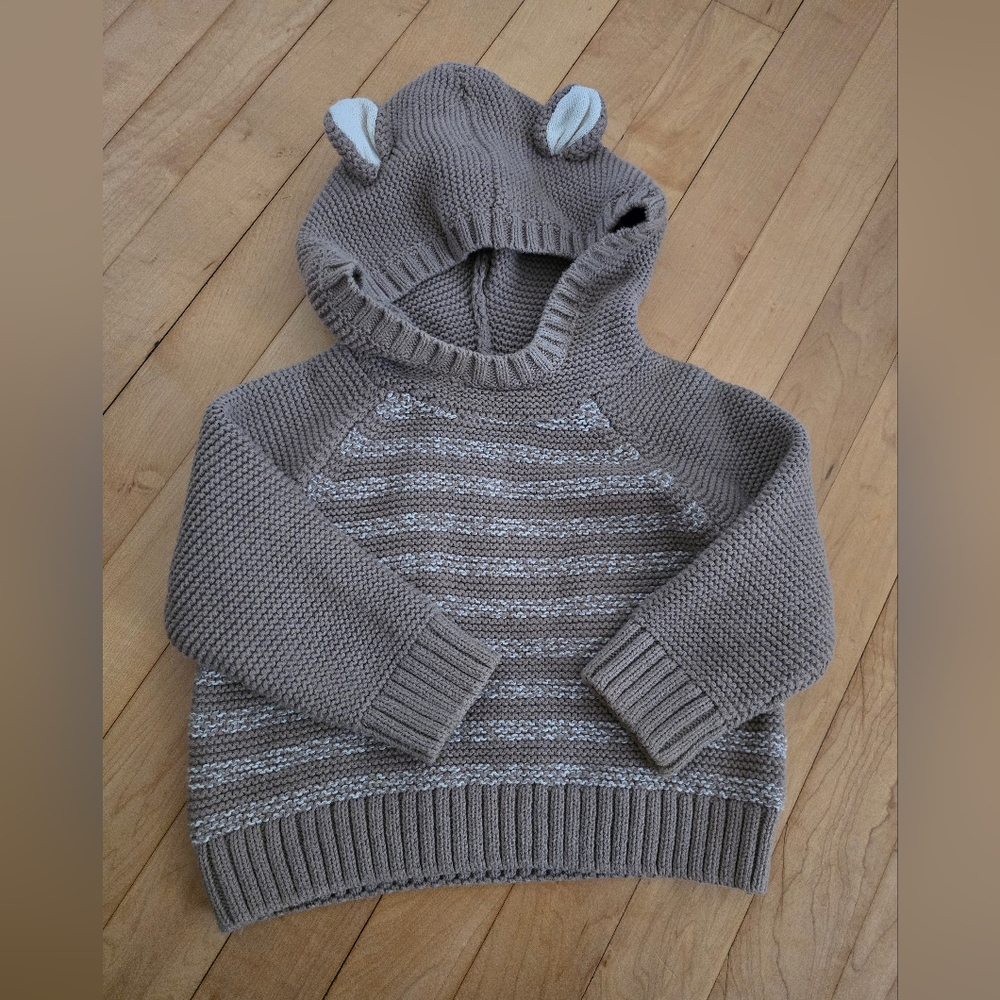 Cozy Knit Hooded Sweater - Gray and Cream